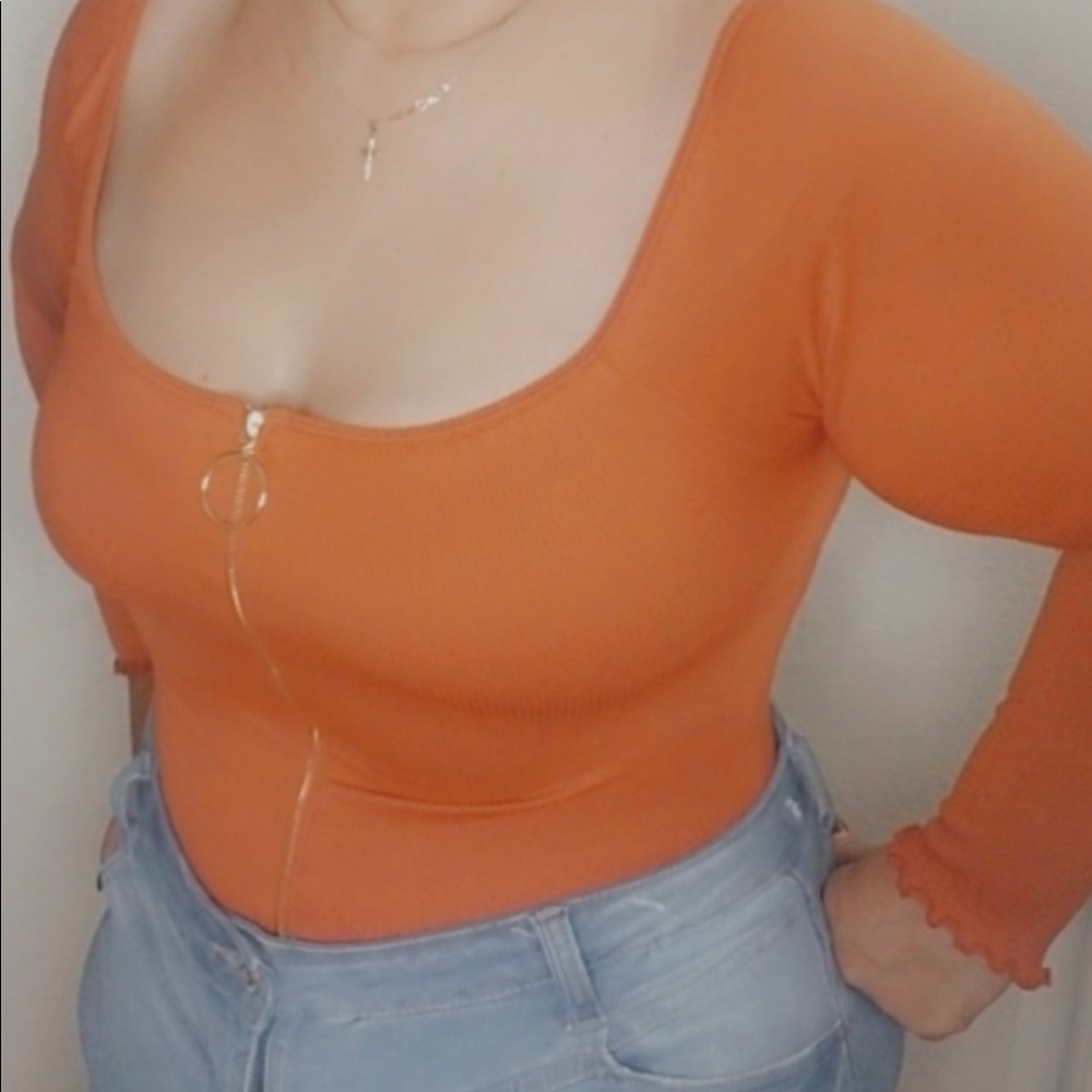 Orange red long sleeve blouse